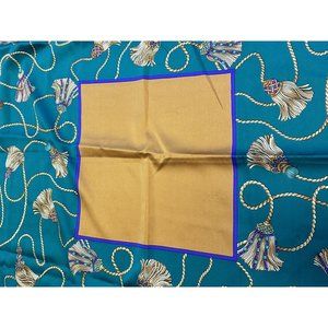 Vintage Emeraude Large Tassel Green Gold Purple Scarf Shawl